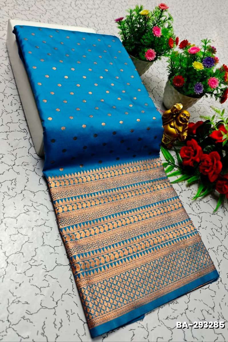 1000 Butta premium Soft Silk Saree weddings, festivals, traditional Wear - BLUE SHADE