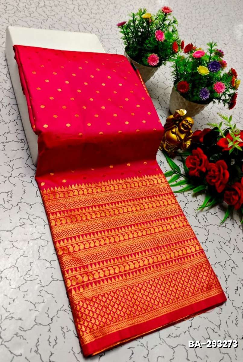 1000 Butta premium Soft Silk Saree weddings, festivals, traditional Wear - RUBY COLOUR