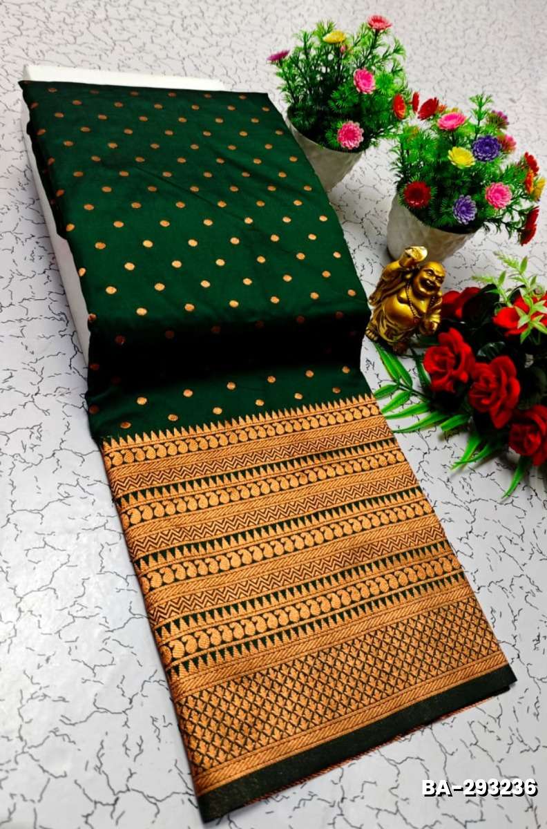 1000 Butta premium Soft Silk Saree weddings, festivals, traditional Wear - BOTTLE GREEN