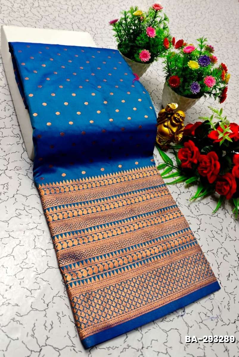 1000 Butta premium Soft Silk Saree weddings, festivals, traditional Wear - BLUE COLOUR