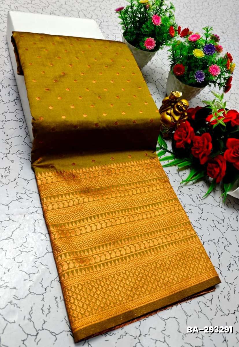 1000 Butta premium Soft Silk Saree weddings, festivals, traditional Wear - LIGHT OLIVE