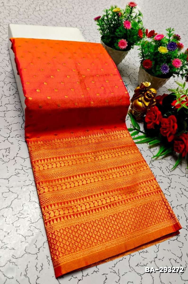 1000 Butta premium Soft Silk Saree weddings, festivals, traditional Wear - CORAL COLOUR