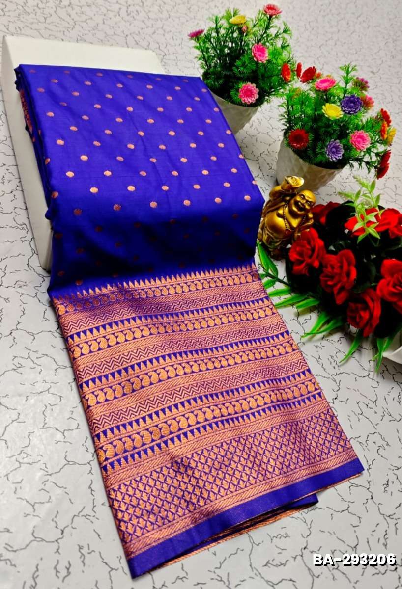 1000 Butta premium Soft Silk Saree weddings, festivals, traditional Wear - ROYAL BLUE