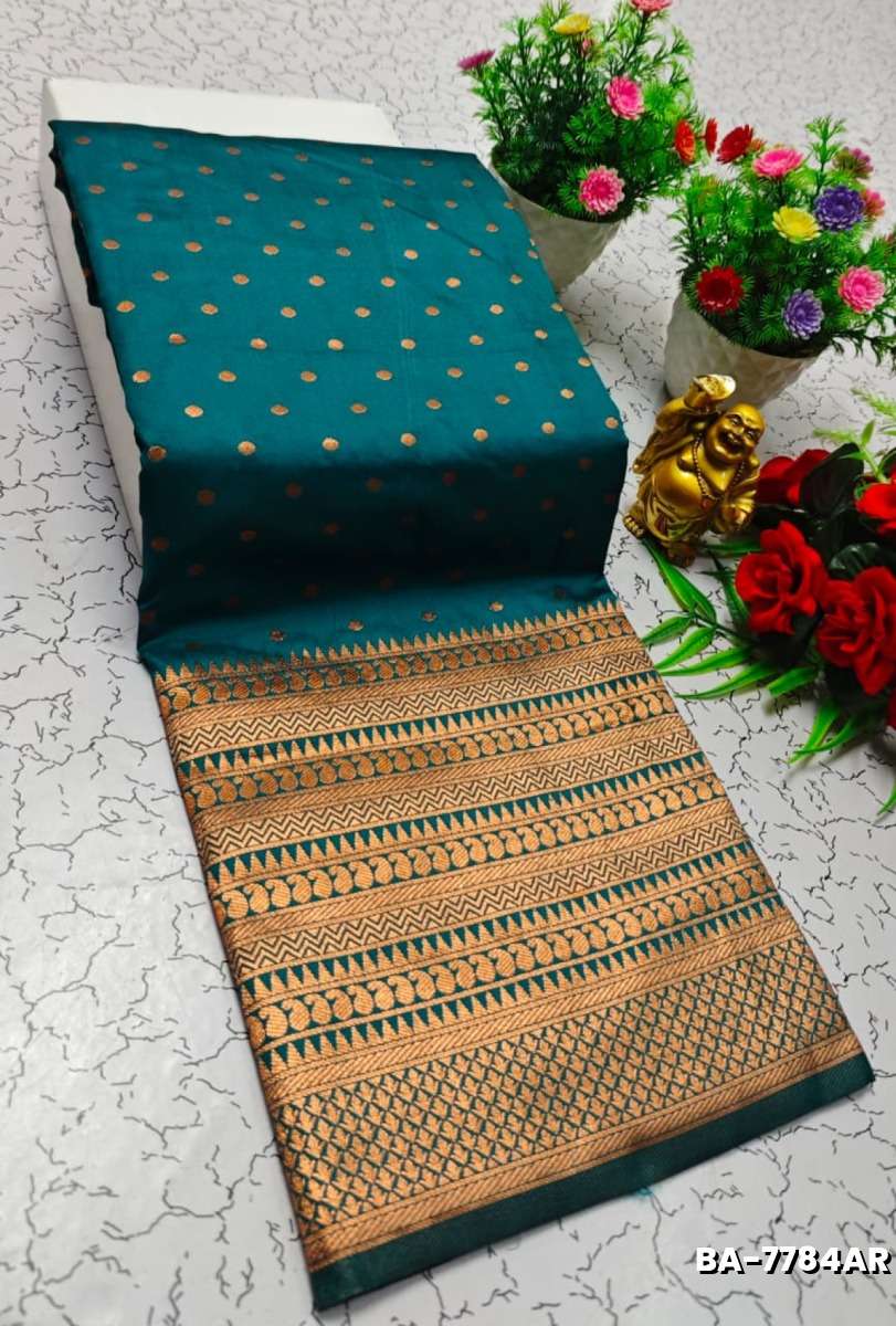 1000 Butta premium Soft Silk Saree weddings, festivals, traditional Wear - PEACOCK GREEN