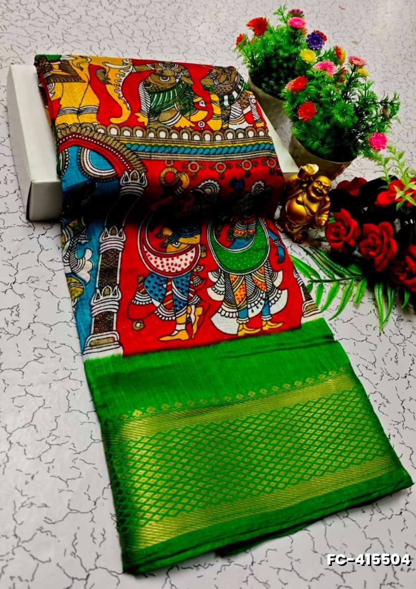 Fancy print office wear cotton sarees all over body kalamkari  pattern design premium look lightweight comfortable wear - RED