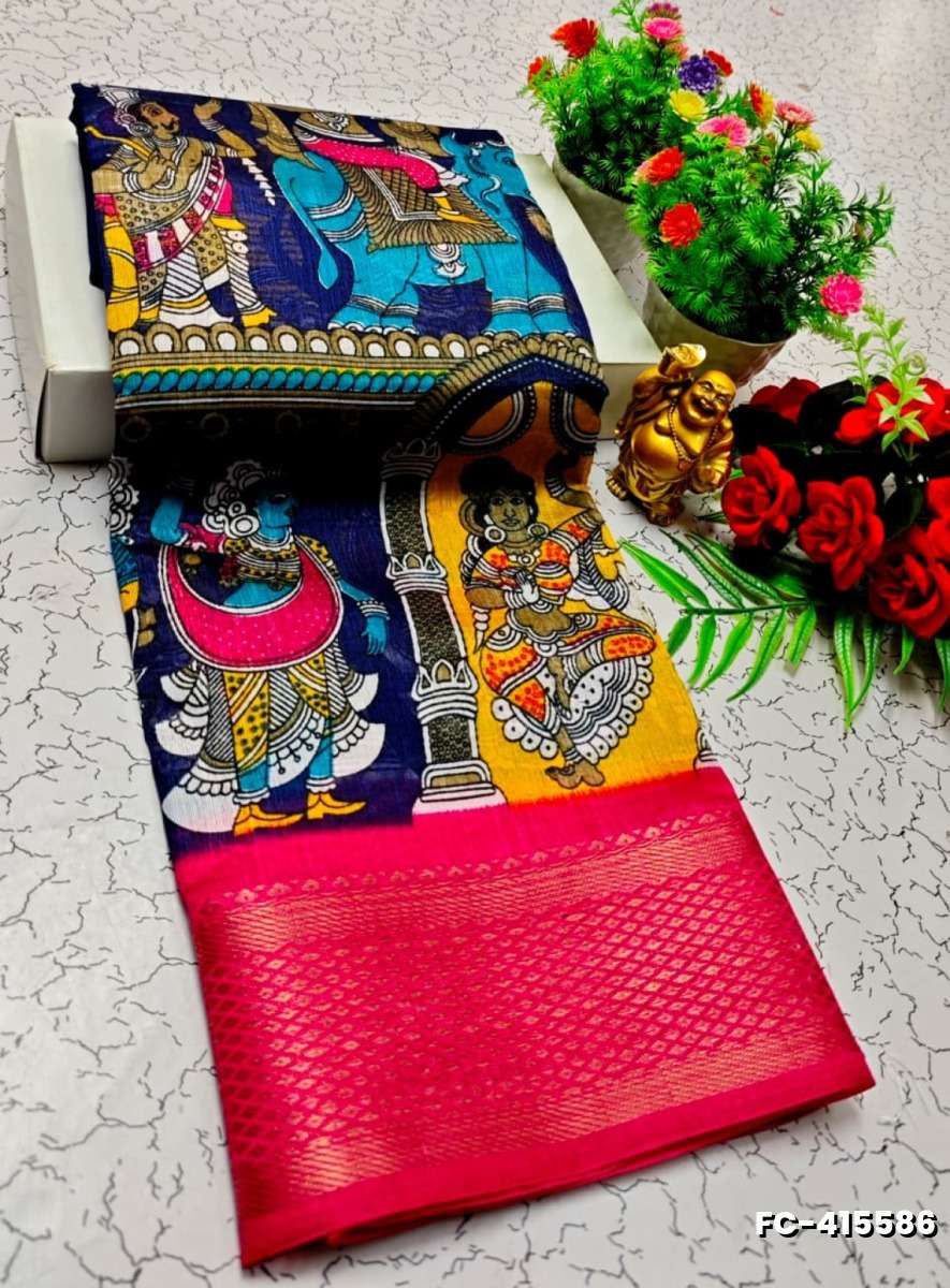 Fancy print office wear cotton sarees all over body kalamkari  pattern design premium look lightweight comfortable wear - R BLUE