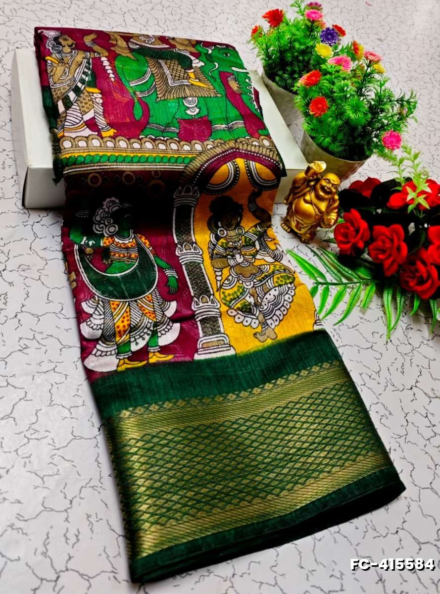Fancy print office wear cotton sarees all over body kalamkari  pattern design premium look lightweight comfortable wear - WINE COLOUR