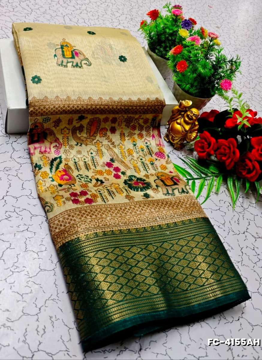 Fancy print office wear cotton sarees all over body kalamkari  pattern design premium look lightweight comfortable wear - SANDLE