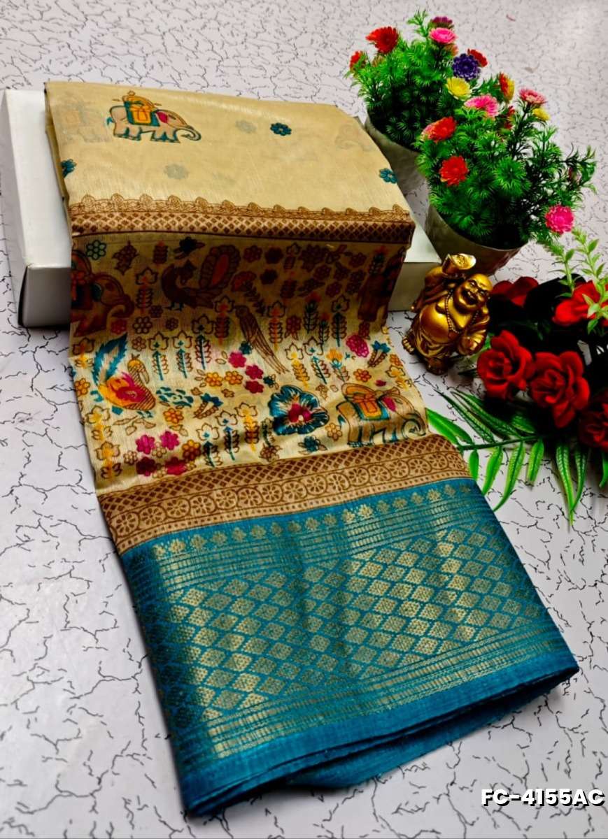Fancy print office wear cotton sarees all over body kalamkari  pattern design premium look lightweight comfortable wear - LIGHT GOLD