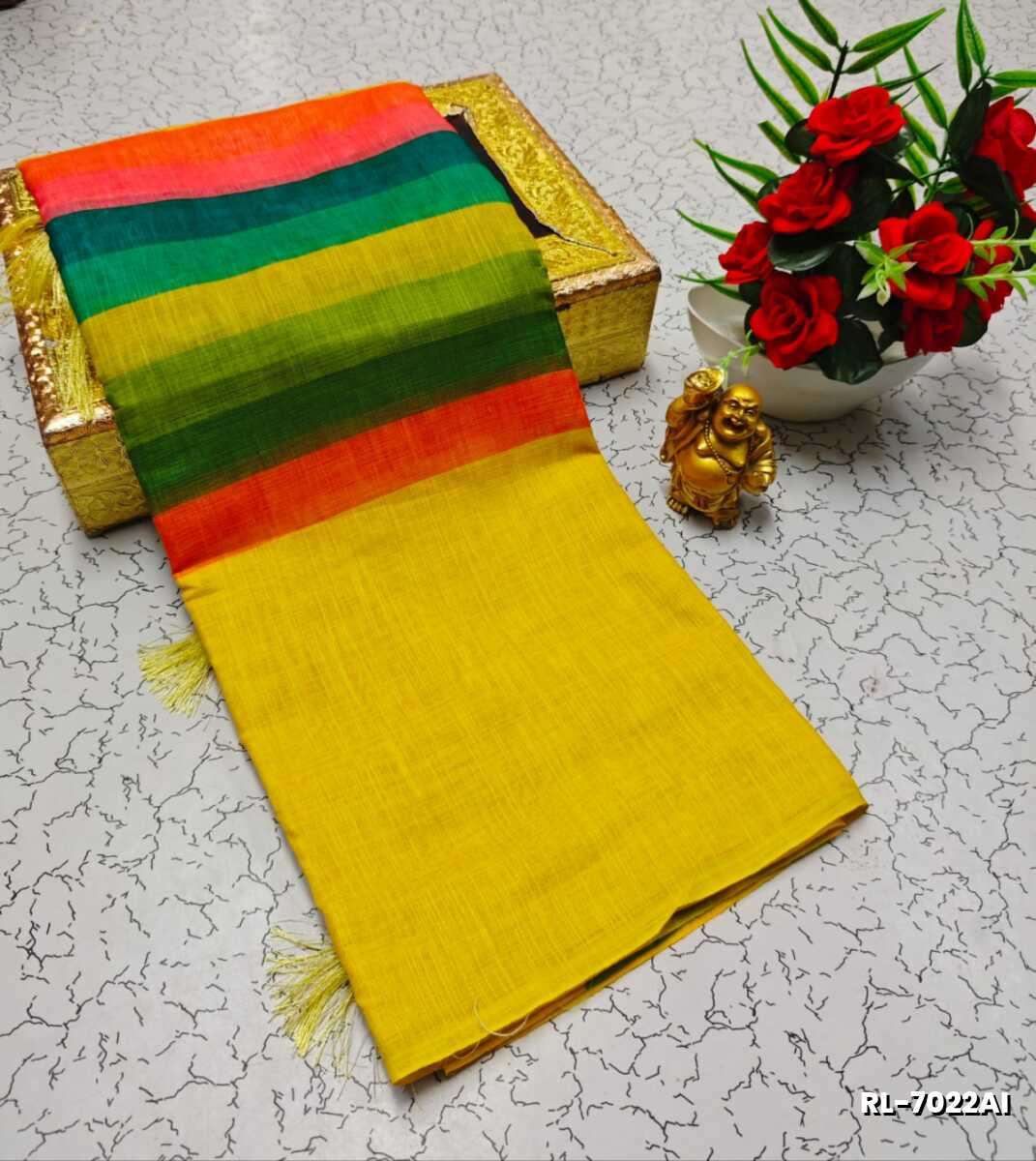 Rain bow Pattern Soft Linen Cotton Saree traditional look collection - MULTI COLOR (1)