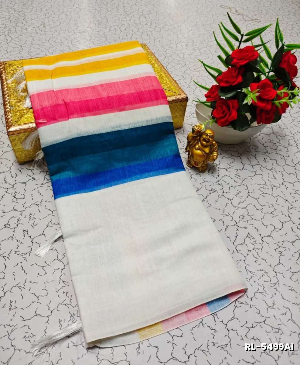 Rain bow pattern soft linen cotton saree traditional look collection - MULTI COLOR (6)