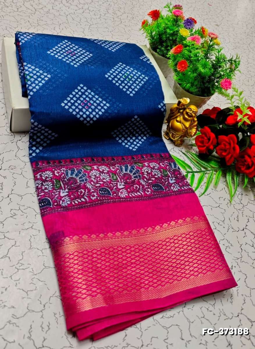 Fancy print office wear cotton sarees all over body diamond pattern design premium look lightweight comfortable wear - PEACKOK BLUE