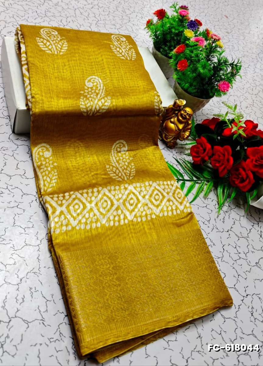 Fancy print office wear cotton sarees all over body flower design pattern design premium look lightweight comfortable wear - LIGHT YELLOW (1)
