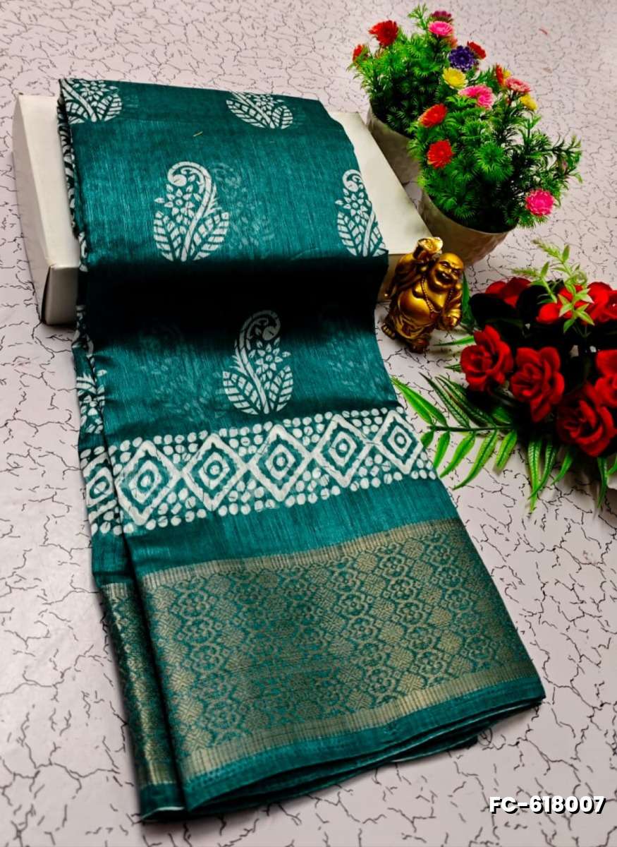 Fancy print office wear cotton sarees all over body flower design pattern design premium look lightweight comfortable wear - TEAL COLOUR