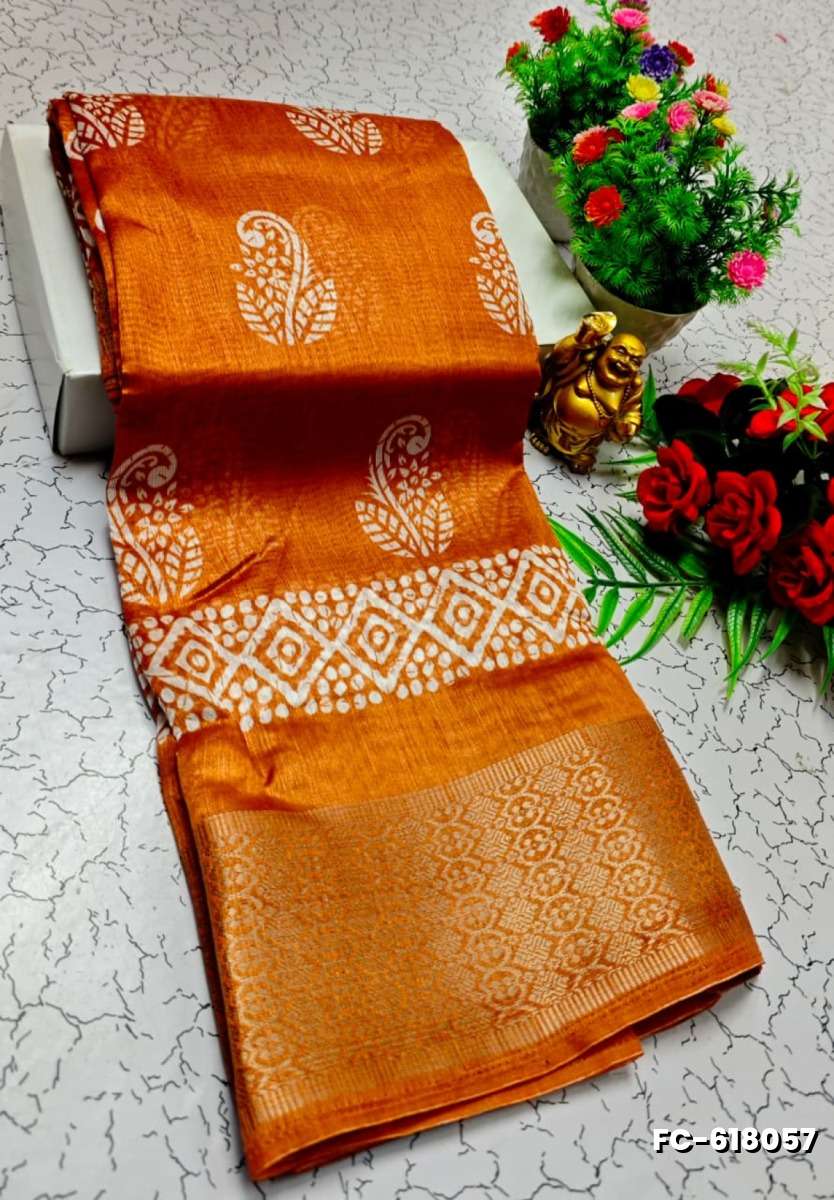 Fancy print office wear cotton sarees all over body flower design pattern design premium look lightweight comfortable wear - LIGHT ORANGE (1)