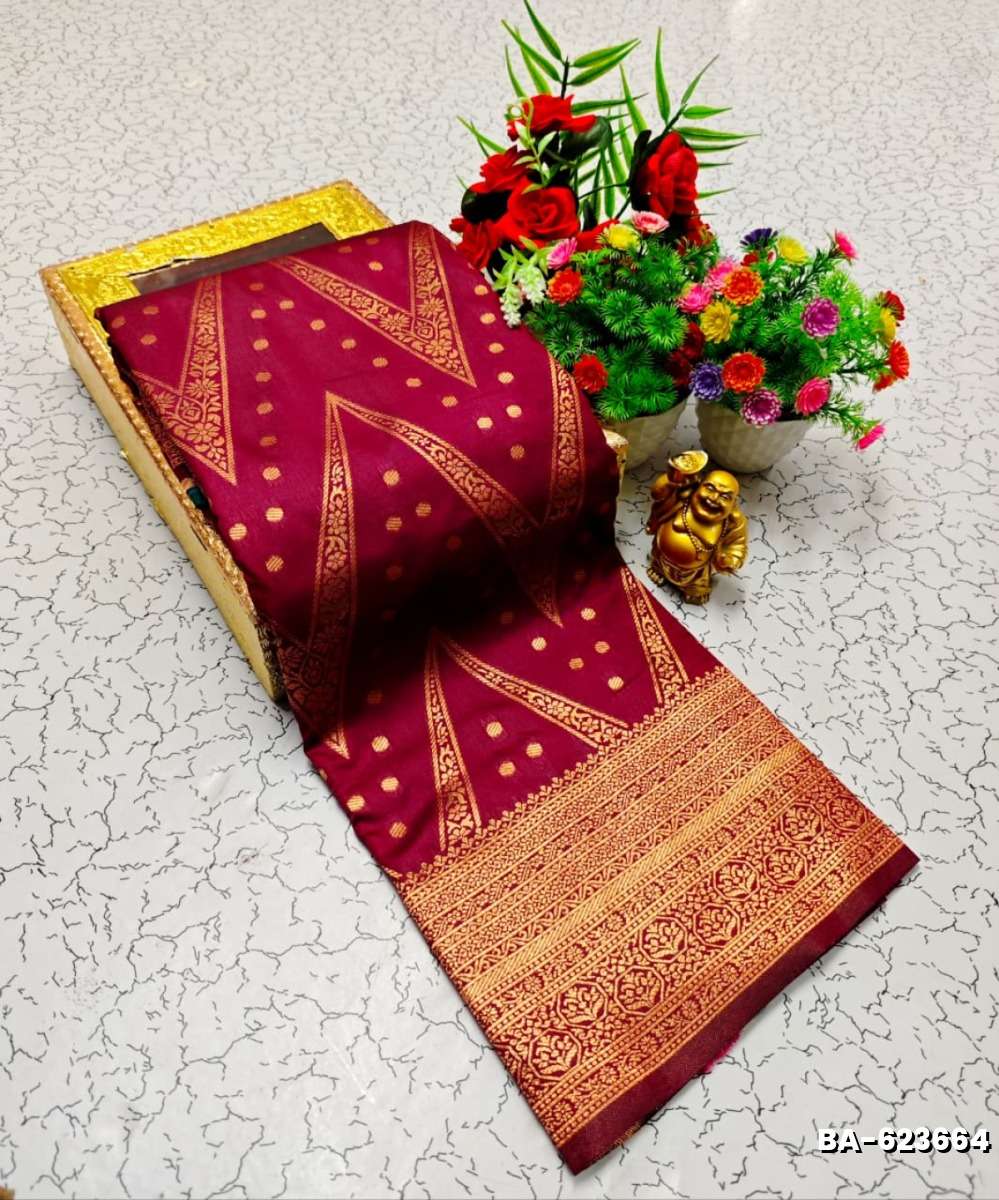 1000 Butta premium Soft Silk Saree weddings, festivals, traditional Wear - BROWN COLOUR