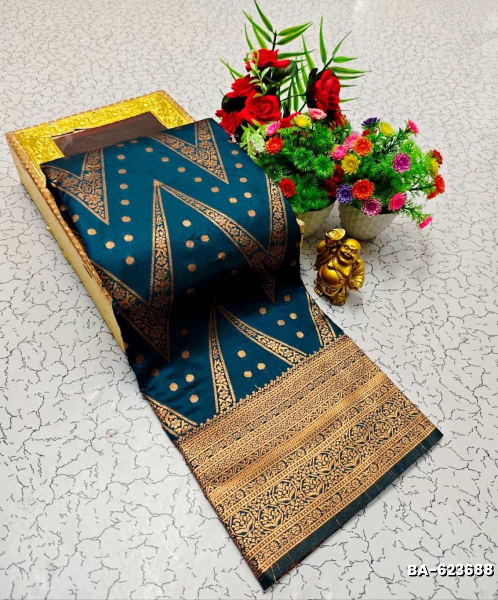 1000 Butta premium Soft Silk Saree weddings, festivals, traditional Wear - PEACKOK BLUE (1)