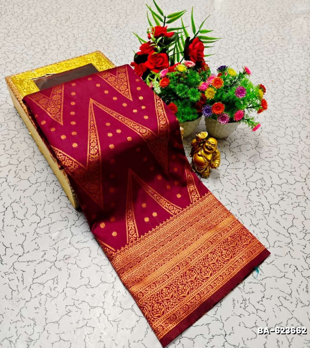 1000 Butta premium Soft Silk Saree weddings, festivals, traditional Wear - MAROON COLOR