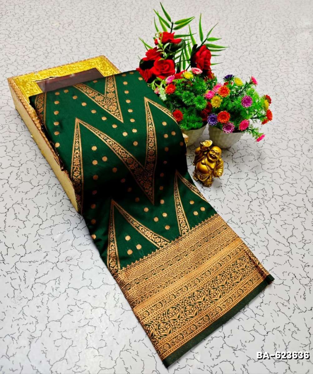 1000 Butta premium Soft Silk Saree weddings, festivals, traditional Wear - BOTTLE GREEN (1)
