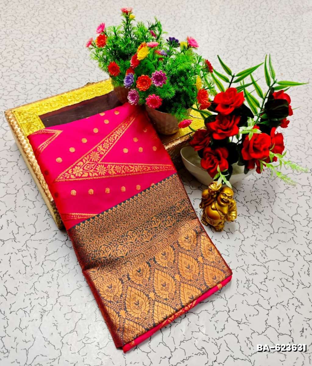 1000 Butta premium Soft Silk Saree weddings, festivals, traditional Wear - DARK PINK