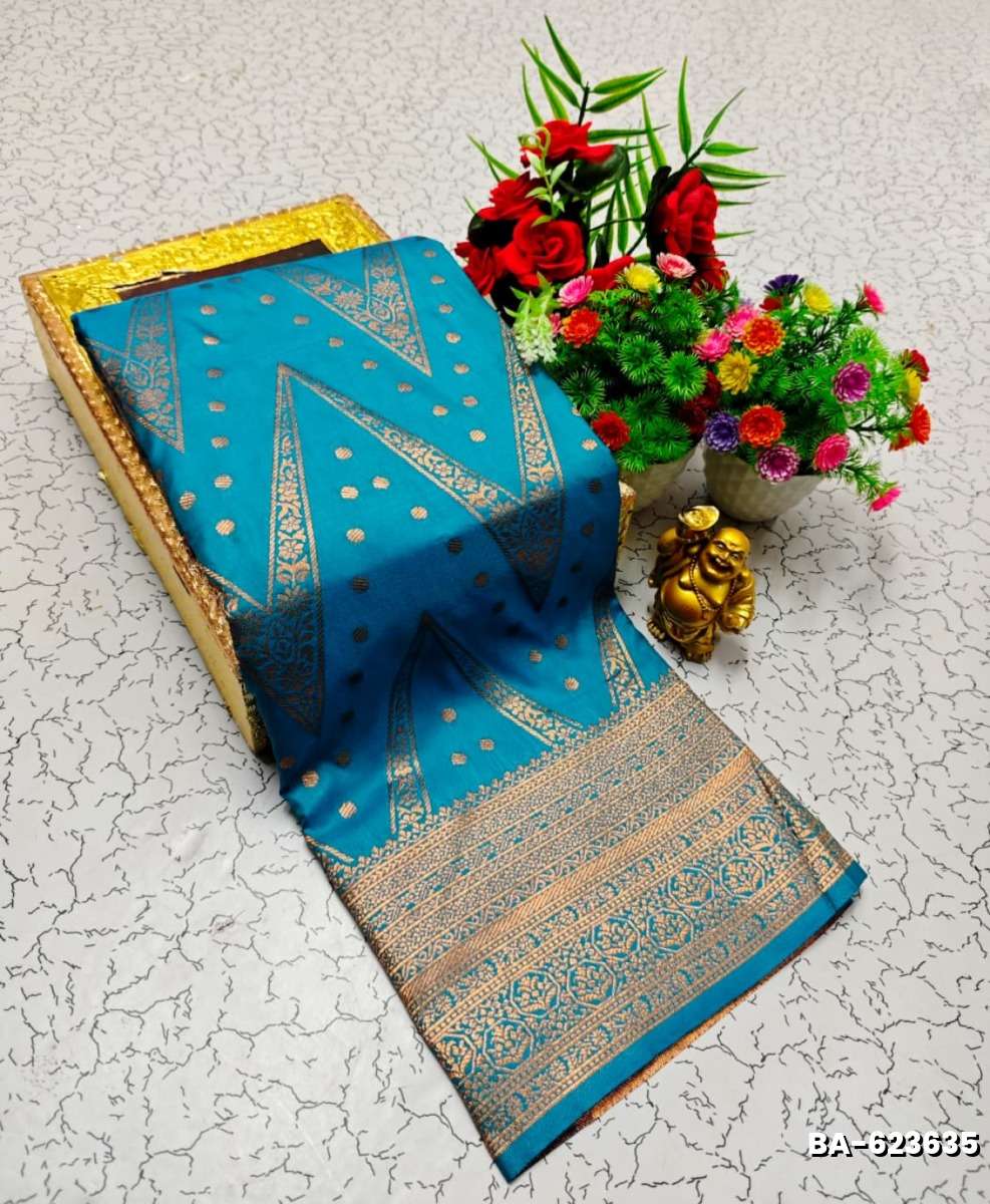 1000 Butta premium Soft Silk Saree weddings, festivals, traditional Wear - DARK SKY BLUE