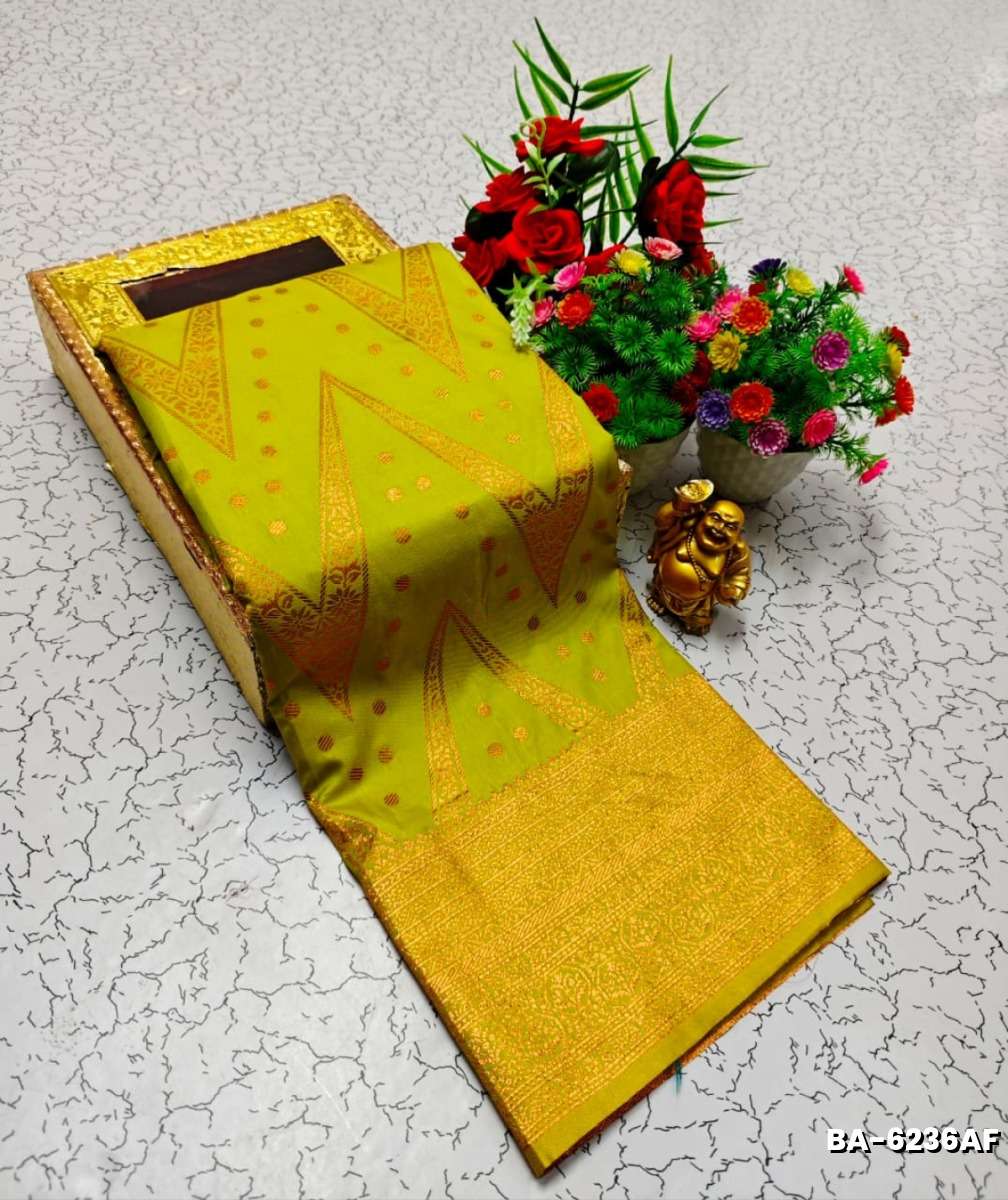 1000 Butta premium Soft Silk Saree weddings, festivals, traditional Wear - LEMON GREEN N