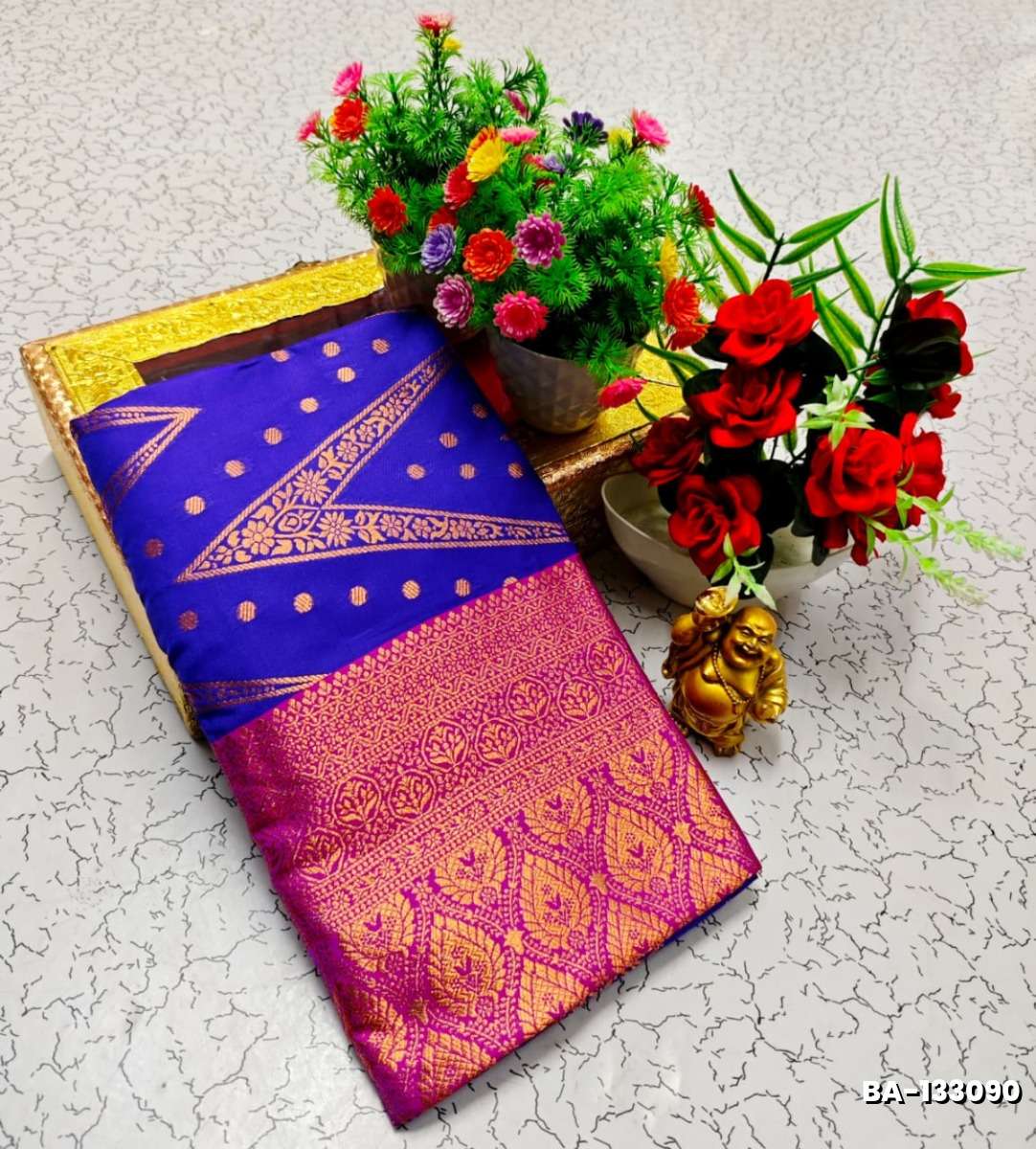 1000 Butta premium Soft Silk Saree weddings, festivals, traditional Wear - BRINJAL COLOUR (1)