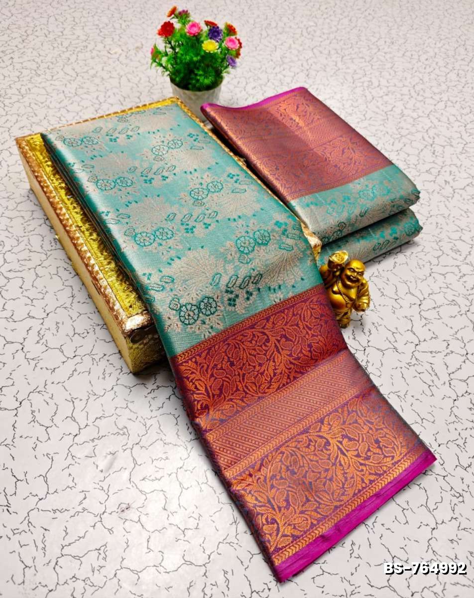 Premium Bridal Tissue Silk Saree with Intricate Zari Weave- LIGHT BLUE N