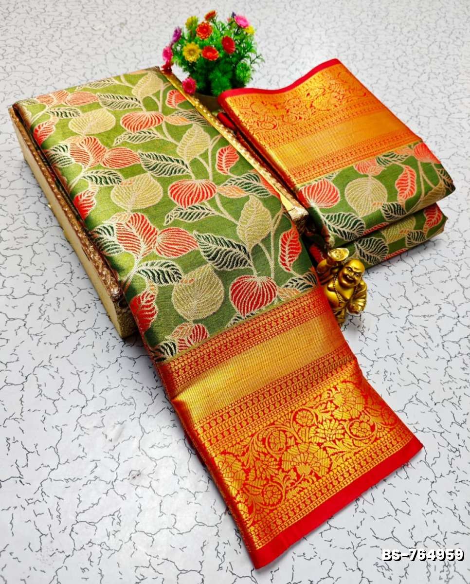Premium Bridal Tissue Silk Saree with Intricate Zari Weave- NORMAL GREEN