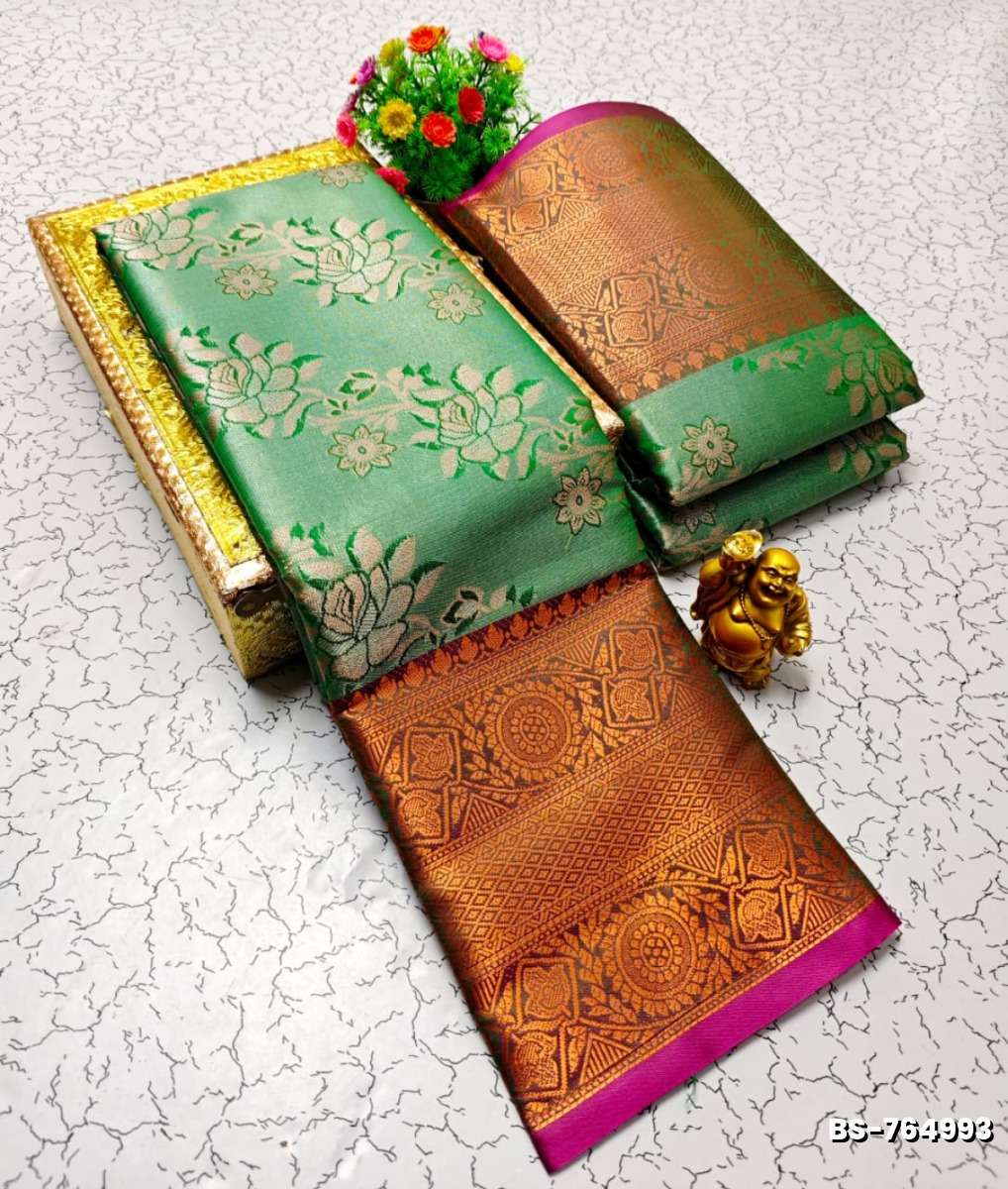 Premium Bridal Tissue Silk Saree with Intricate Zari Weave- TURQUOISE GREEN