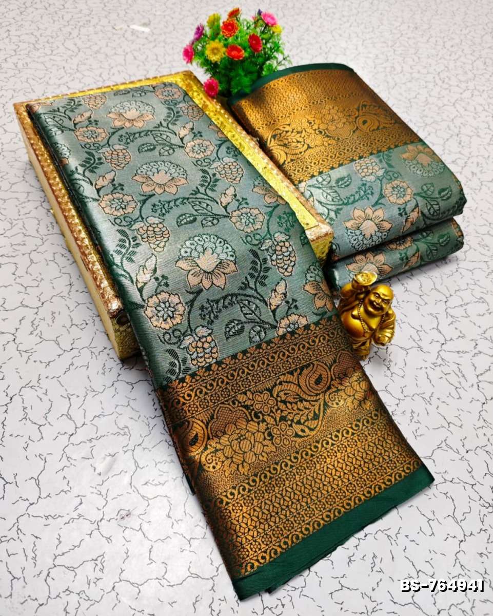 Premium Bridal Tissue Silk Saree with Intricate Zari Weave- LIGHT GREEN (1)