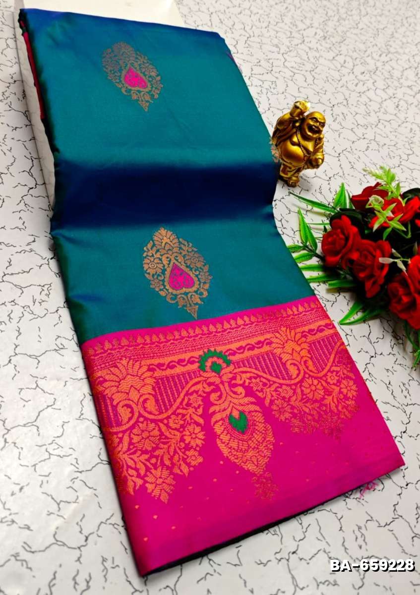 Premium Meena work Soft Silk Saree weddings, festivals, traditional Wear - BULE