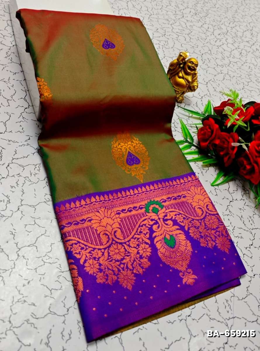Premium Meena work Soft Silk Saree weddings, festivals, traditional Wear - GREEN