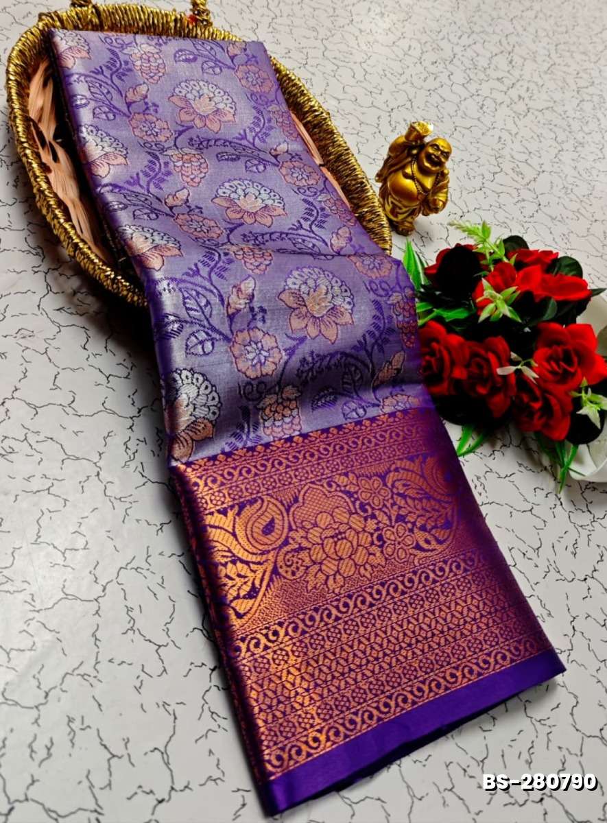 Premium Bridal Tissue Silk Saree with Intricate Zari Weave- BRINJAL COLOUR