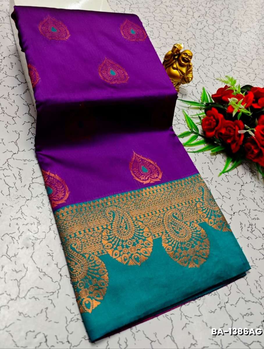 Premium Meena work Soft Silk Saree weddings, festivals, traditional Wear - LAVENDER DARK