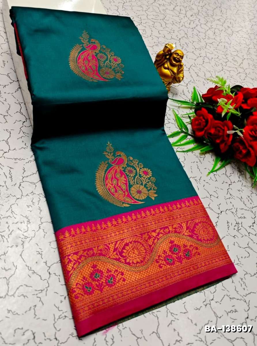 Premium Meena work Soft Silk Saree weddings, festivals, traditional Wear - TEAL COLOUR (1)