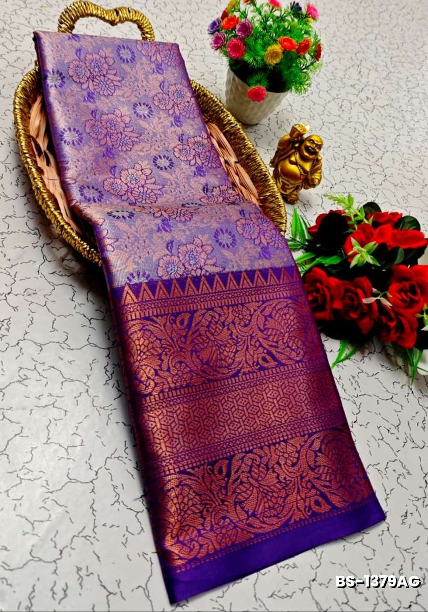 Premium Bridal Tissue Silk Saree with Intricate Zari Weave - LAVENDER DARK (3)