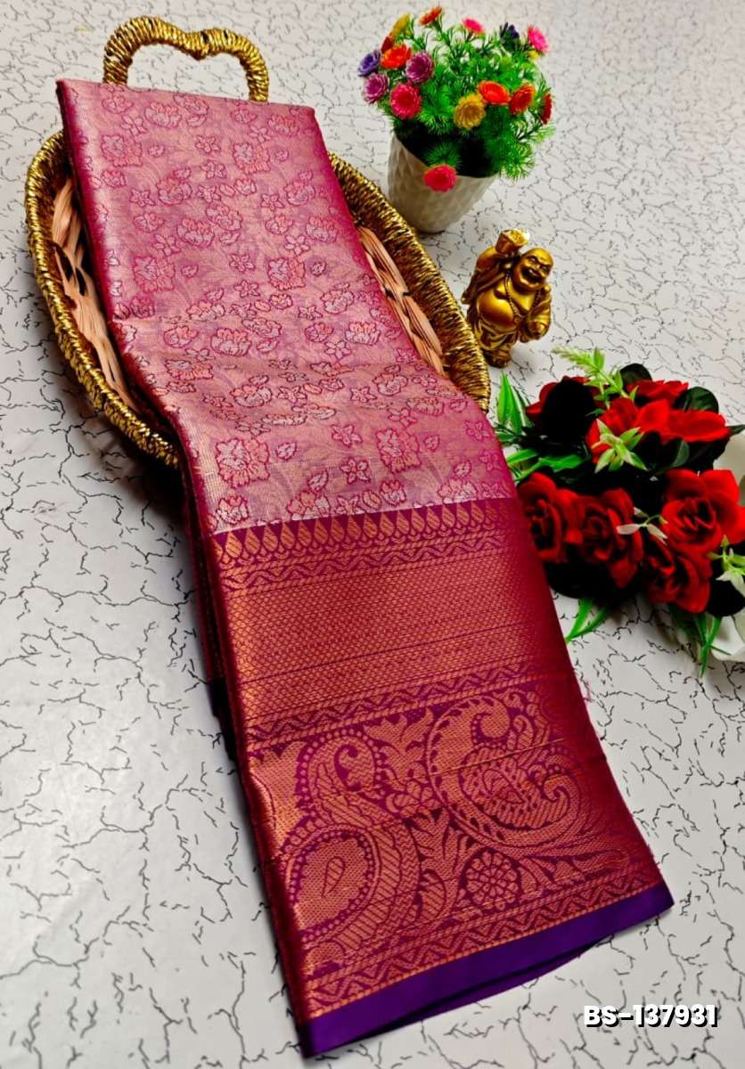 Premium Bridal Tissue Silk Saree with Intricate Zari Weave- DARK PINK (1)