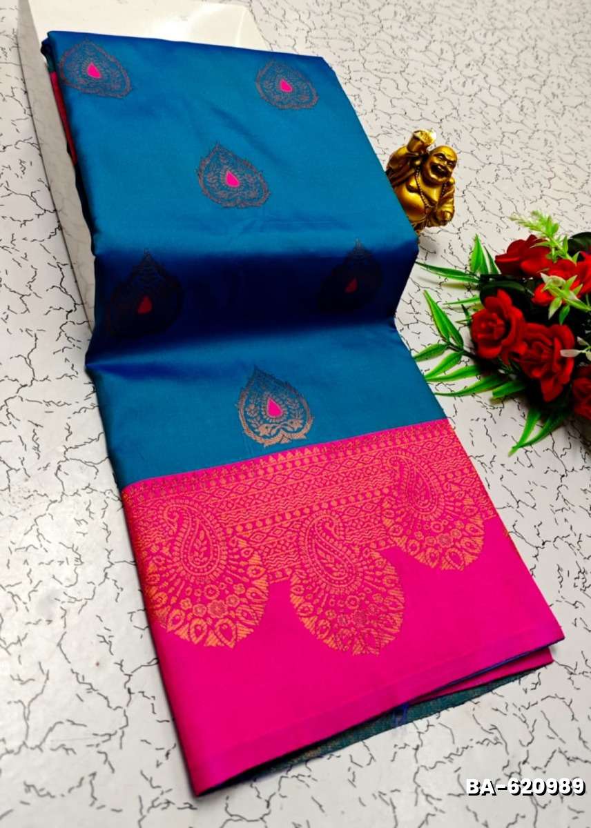 Premium Meena work Soft Silk Saree weddings, festivals, traditional Wear - BLUE COLOUR (3)