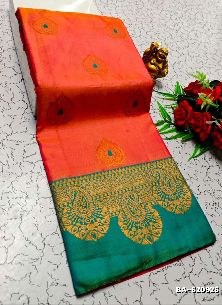Premium Meena work Soft Silk Saree weddings, festivals, traditional Wear - ORANGE N