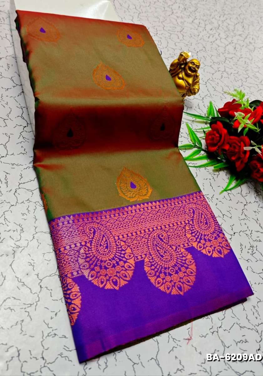 Premium Meena work Soft Silk Saree weddings, festivals, traditional Wear - DARK GOLD (1)