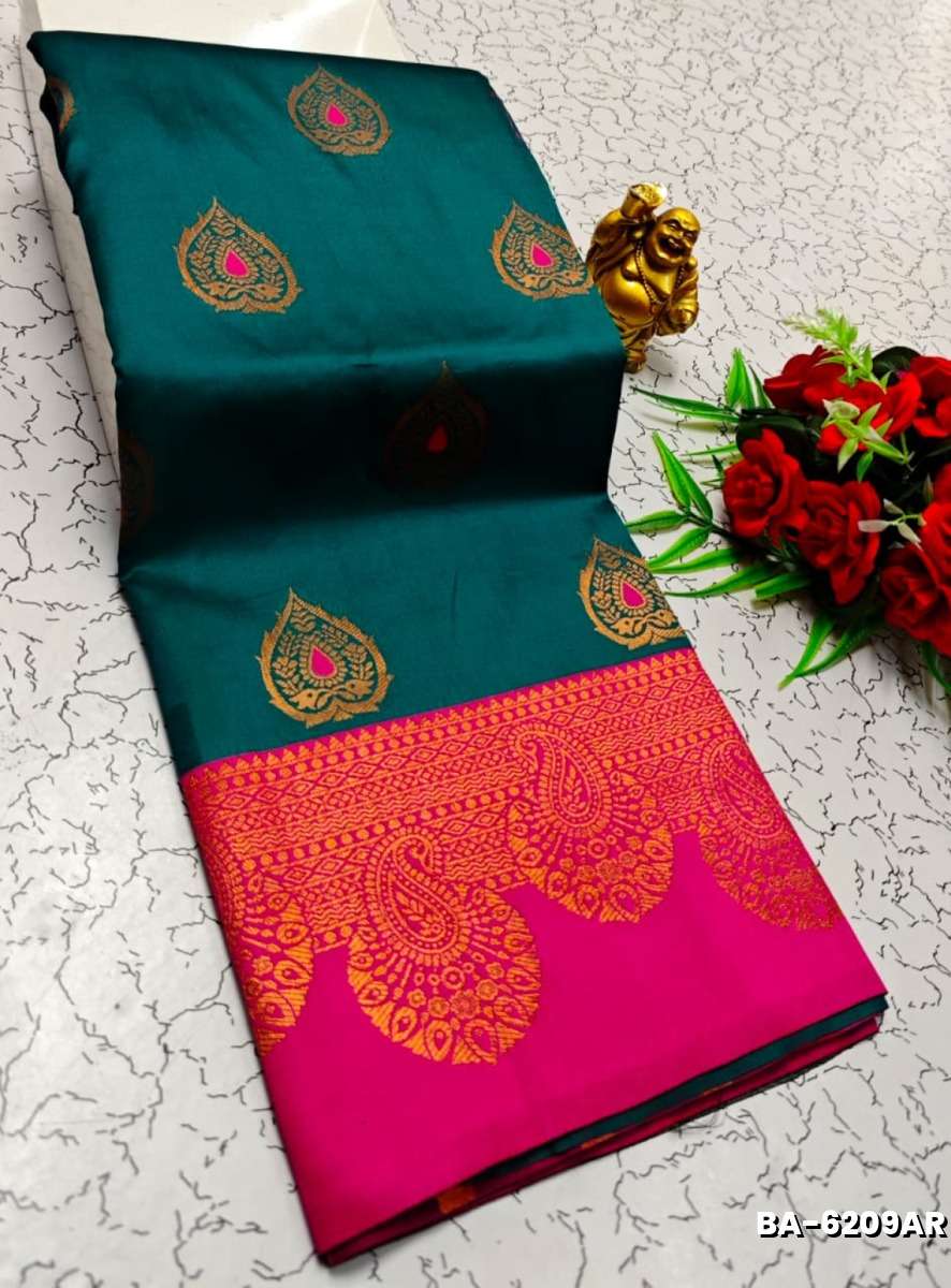 Premium Meena work Soft Silk Saree weddings, festivals, traditional Wear - PEACOCK GREEN (3)