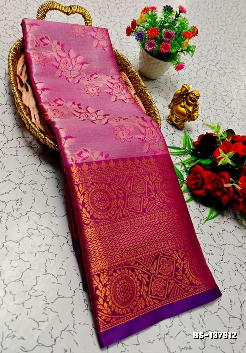 Premium Bridal Tissue Silk Saree with Intricate Zari Weave- PINK (3)