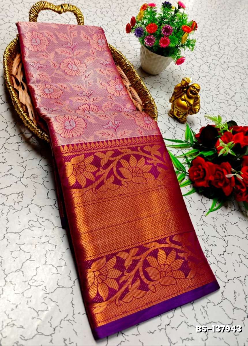 Premium Bridal Tissue Silk Saree with Intricate Zari Weave- LIGHT PINK