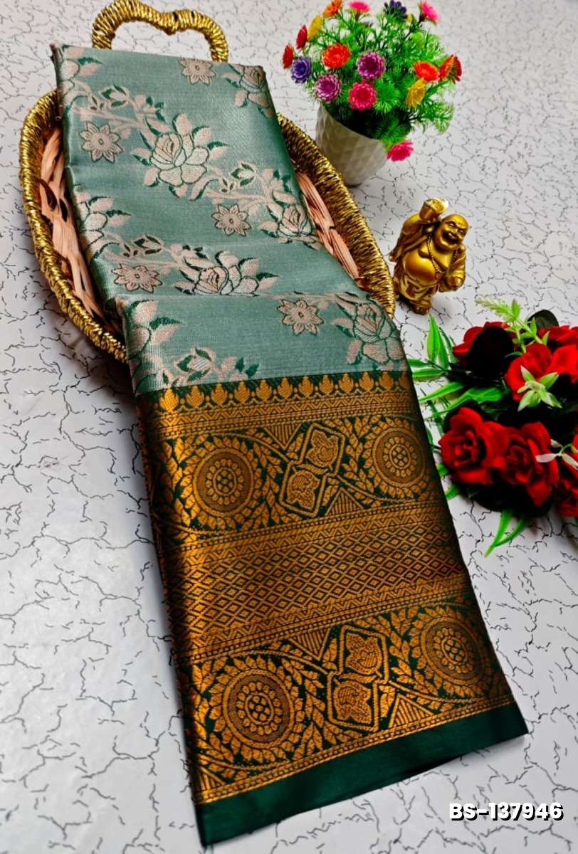 Premium Bridal Tissue Silk Saree with Intricate Zari Weave - LIGHT GREEN SHADE (2)