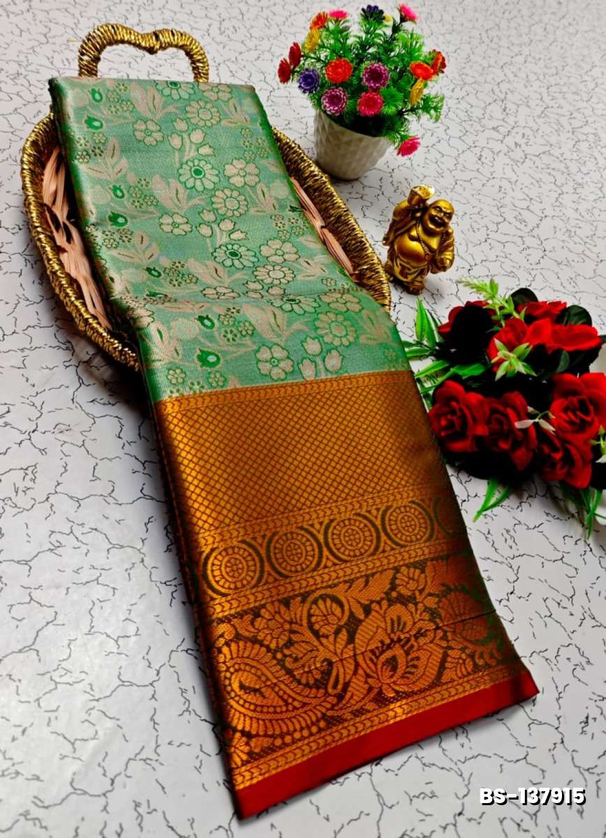 Premium Bridal Tissue Silk Saree with Intricate Zari Weave- GREEN (2)