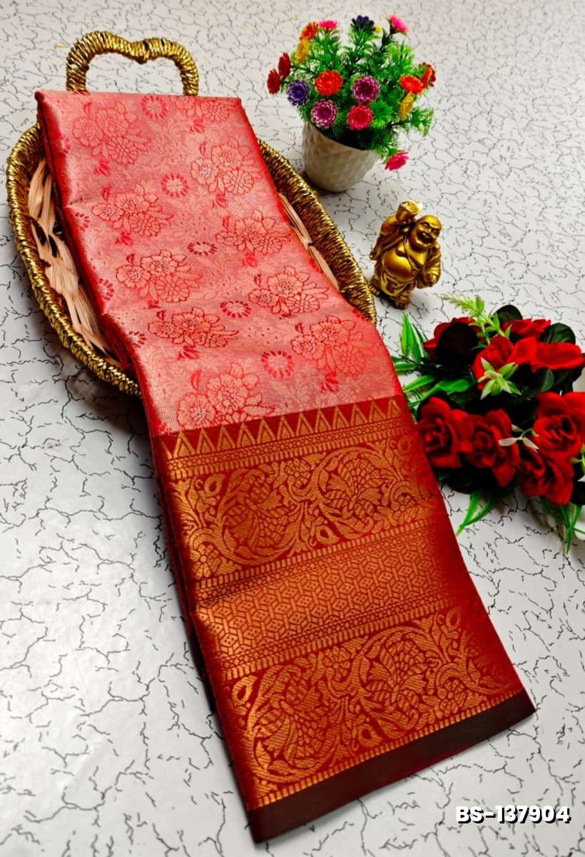 Premium Bridal Tissue Silk Saree with Intricate Zari Weave - RED (3)