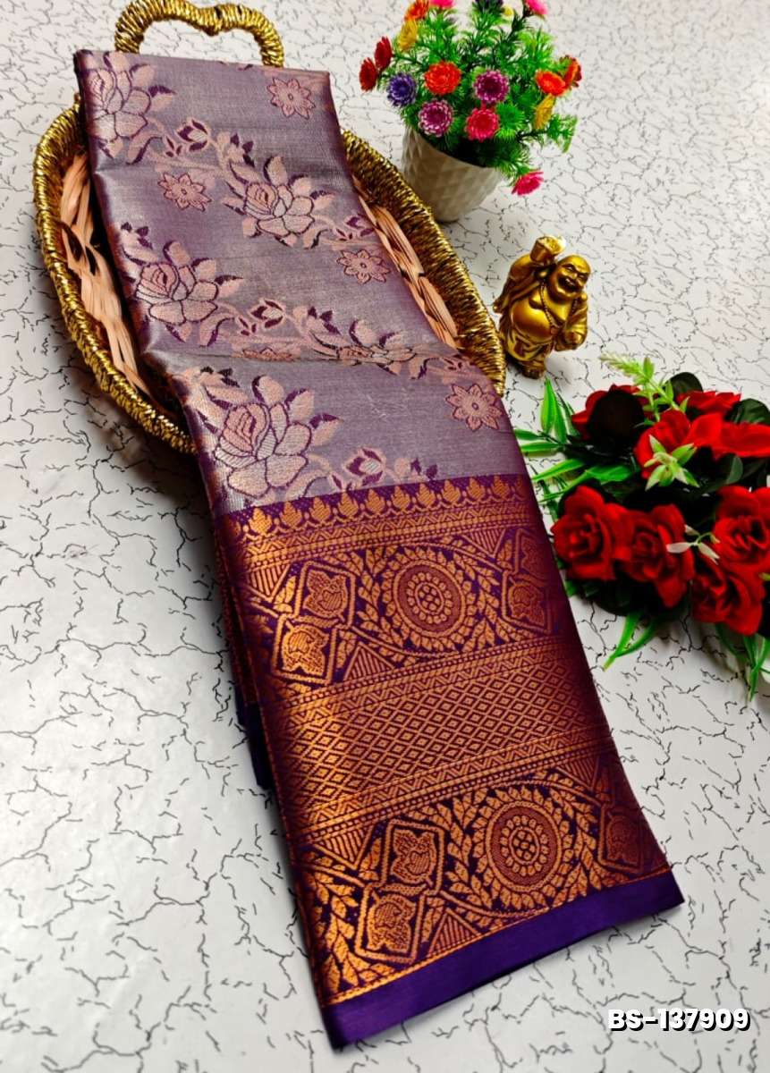 Premium Bridal Tissue Silk Saree with Intricate Zari Weave- PURPLE COLOUR