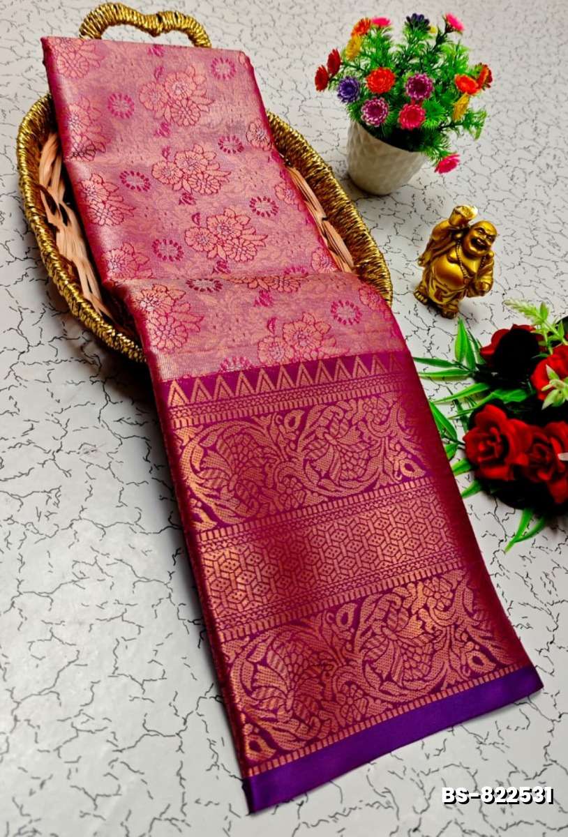Premium Bridal Tissue Silk Saree with Intricate Zari Weave- DARK PINK (2)
