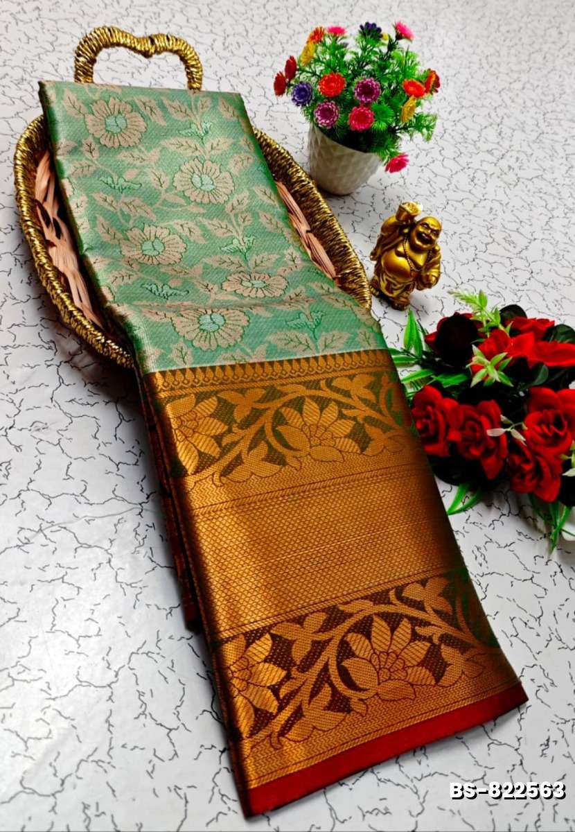 Premium Bridal Tissue Silk Saree with Intricate Zari Weave - GREEN COLOUR (2)